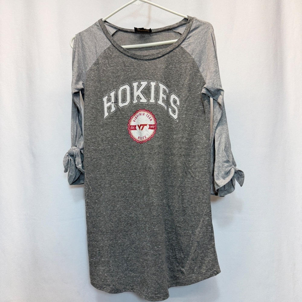 Virginia Tech Hokies T-Shirt Gameday Couture Women Medium Gray Raglan Tie Sleeve